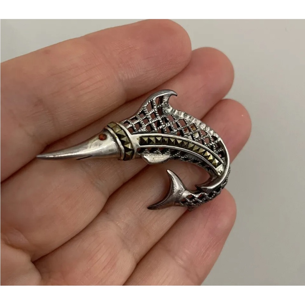 Vintage Sterling Silver Fish Pendant Brooch Pin